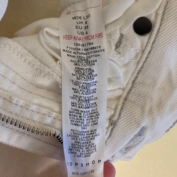 NWOT TOPSHOP Cinch Low Rise Relaxed Jean In White Women Size W26 L30 Casual - Picture 13 of 14